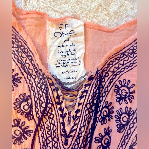 Free People One Smocked Mini Embroidered Dress Peach Size S - Picture 3 of 4